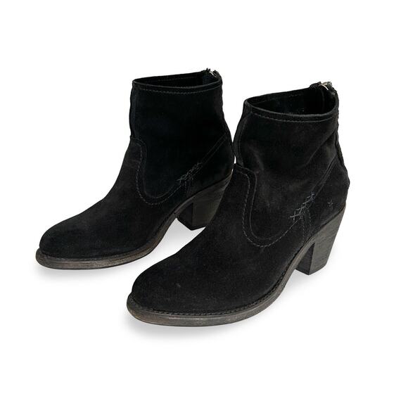 Frye Leslie Black Suede Artisan Western Boots Womens Size 7.5 Zip Back - Picture 3 of 8